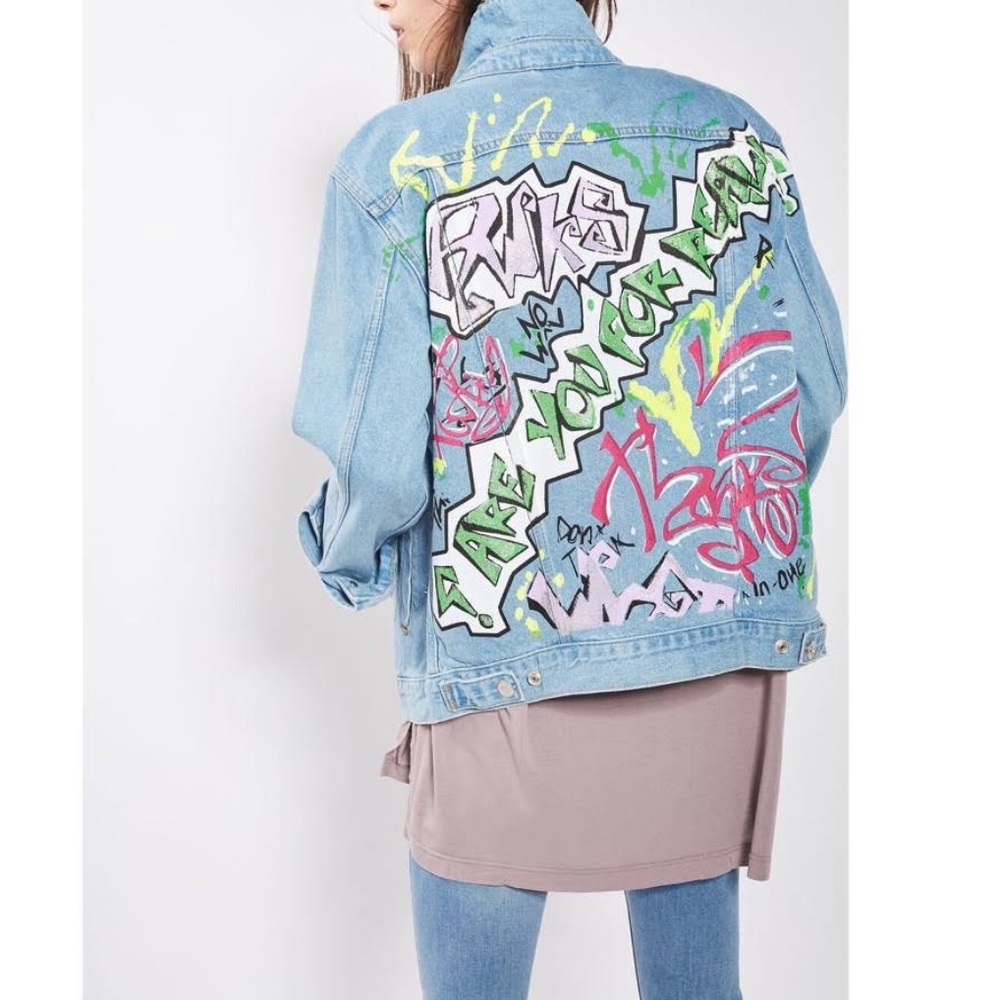 Topshop Denim graffiti jacket